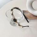 Baroque thin headband with black gold-foil gems and clear rhinestones on white - Dark Spotted Gem/Clear Crystal / Black No.2