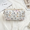 Detailed quilted texture and cute cartoon puppy print on soft large capacity makeup bag - Latte Blue Dog