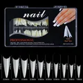 Size chart showing 10 specifications of extra long stiletto false nail tips in millimeters - Ghost Pointed Natural 500pcs