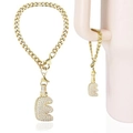 Gold letter E bubble pendant charm with sparkling cubic zirconia for tumbler handles - Letter E