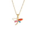 Collana con pendente a libellula placcata oro 18K con ali smaltate e catena a onde - Collana con Pendente a Libellula - Blu Rosso