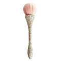 Pinceau maquillage argenté avec manche en strass et poils roses doux pour le visage - Blanc