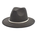 Detail of wide brim wool fedora hat featuring a decorative gold metallic chain band - Dark Gray