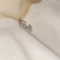 Bague réglable argentée avec zircons rectangulaires sur tissu de soie champagne - Bague ouverte en argent