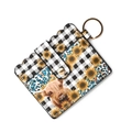Silicone keychain wallet with Highland cow sunflower print and black white checkered pattern - E3 Multicolor Patchwork