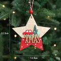 Star-shaped wooden Christmas ornament with red car and XMAS lettering on a tree - Red with Star Pendant
