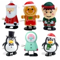 6-piece wind-up Christmas toy set featuring Santa, penguin, and gingerbread man - Christmas Wind Up 6pcs Set L