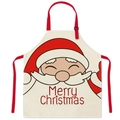 Beige Christmas apron with red ties and Merry Christmas festive cartoon character print - Christmas E / Beige Merry Christmas
