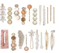 Set of 19 assorted acetate hair clips with marble patterns and pearls for women - G Set