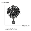 Broche vintage pour femme en cristal noir avec dimensions de 9,7 cm de hauteur et 7,0 cm de large - Gris