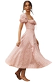 Pink floral midi dress with puff sleeves, square neckline and front tie design for women - Pink Floral