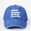 Casquette de baseball en jean délavé bleu marine avec imprimé Save Water Drink Tequila - Bleu Royal