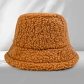Warm brown faux shearling bucket hat with premium fleece texture for autumn and winter - One Size / Coffee