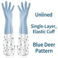 Single-layer blue household cleaning gloves with deer print and elastic cuffs - S (Palm Width <7CM) / Elastic Cuff Single Layer / Blue Deer