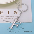 Polished silver metal keychain with letter F pendant and dimension markings - Letter-F