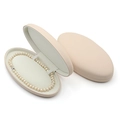 Oval champagne leather pearl necklace box set with soft velvet interior display - Off White