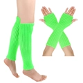 Neon green ribbed knit leg warmers and fingerless gloves set for stylish winter warmth - Small Size / Grass Green