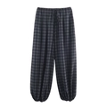 Klassische dunkelgraue Plaid-Laternenhose mit elastischem Kordelzug und Bündchen - XS / Blau Kariert