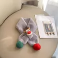 Kids grey plush Christmas scarf featuring a cute reindeer doll and festive pom-poms - Reindeer (Gray)