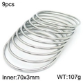 9pcs set of 70mm diameter polished silver stainless steel 3mm stackable bangles - 9Pcs Set-Silver (KB181576-KFC)
