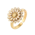 Minimalist gold daisy flower open ring with white enamel petals on a plain white background - Adjustable Open / White Daisy