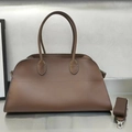 Large dark brown genuine leather tote bag with wide strap for commuting women - New (42x23x22cm) / Coffee Horizontal
