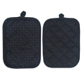 Pair of black silicone heat resistant oven mitts with non-slip grip and hanging loops - Black Rectangular Pot Holder Pad