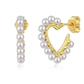 Elegant S925 sterling silver heart stud earrings with golden finish and white pearls - Heart Pearl Earrings / Gold