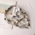 Detailed view of black and white patterned chiffon head scarf with elastic band detail - 10# Triangular Hairband