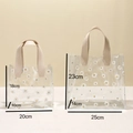 Transparent daisy PVC gift bags in two sizes with stylish cream leather handles - Large Beige Daisy / Without Bow