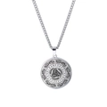 Colgante vikingo de plata con Triple Cuerno de Odín y runas en medalla redonda - Color Acero