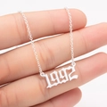 Detailed macro view of 1992 year pendant on silver necklace held by hand - 1992 / Steel