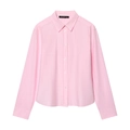 Camisa clásica de algodón rosa para mujer con diseño de manga larga y botones frontales - XS / Rosa