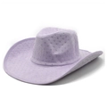 Light purple suede Western cowboy hat with sparkling rhinestones and indented crown - M (56-59cm) / Taro Purple