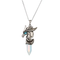 Collana vintage drago in argento con occhio blu e cristallo di opale esagonale traslucido - Opalite Catena in Acciaio Inossidabile