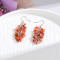 Handmade orange natural stone tassel drop earrings with silver metal ear hooks - Silver Hook Style / Orange Red Ore