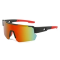 Outdoor cycling sunglasses with red gradient lenses and black-red frame at 45-degree angle - Black Frame Purple Mirror Lens