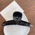 Elegant black acetate hair claw clip with golden label in a classic geometric hollow design - 8-Black