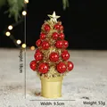 Mini 18cm Christmas tree with gold ribbons and red ornaments on a golden base - Red & Gold Christmas Tree