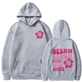 Felpa grigia con cappuccio da donna con fiori rosa e testo Ocean Beach stampato - S / Grigio Chiaro (Stampa Rosa)