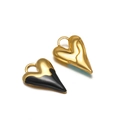 Ciondoli a cuore in acciaio inossidabile oro e nero smaltato per creazione gioielli - 17x25mm / Nero