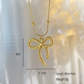 Elegant 18K gold plated titanium steel bow necklace pendant with twisted rope texture - Long Beaded Bow