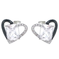 Contrast heart stud earrings with rectangular zircon and black enamel finish - Silver Black