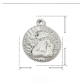 Technical drawing of a stainless steel angel relief pendant showing 21mm height dimensions - Silver Round Angel Embossed