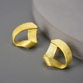 Matte gold finish S925 sterling silver earrings with a twisted geometric triangle design - Gold (LFJA0131A)