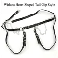 Detail view of punk style black faux leather body harness with silver metal chains - Harness (No Heart Tail Clip) / Black