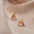 Exquisite 18K gold-plated swallow stud earrings with pink marquise gemstone inlay - Orange