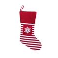 Chaussette de Noël tricotée à rayures rouges et blanches avec poche flocon de neige - Rayé Rouge Flocon de Neige