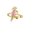 Detailed macro view of 18K gold dinosaur ear cuff with a marquise pink gemstone - Pink Parasaurolophus Ear Cuff (EH00583)