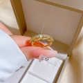 Golden adjustable open ring with full micro-pave zircon crystals for a luxury look - Adjustable Open / Real Gold Plated Gold